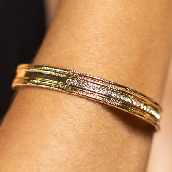 Pave Charm and Metal Textured Cuff Bracelet - Picture 3 of 3